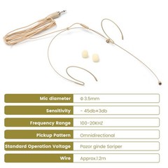 Hot Sale Headset Mic Headworn 1.2m 100-20KHZ Double Earhook For