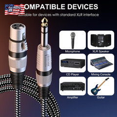 XLR Female to 1/4 Inch TRS Cables 3 Ft/2Pack, Nylong Braided XLR 3 Pin Female to