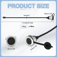 Round USB C 2.0 Panel Mount Extension Cable, Type-C Male to C Female, 3.3ft