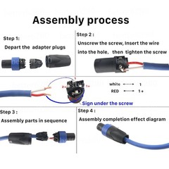 2PC NL4FX 4 Pole Locking SpeakON Connector Adapter Cable For Neutrik NL4FC US