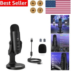 USB Podcast Microphone for PC Mac, Noise Canceling Condenser Mic with Mute