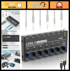 6-Channel Mini Audio Mixer, Ultra Low-Noise Stereo Line Mixer for Guitars & Keyb