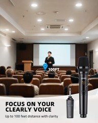 LEKATO 2.4G UHF Wireless Microphone Rechargeable Dual Handheld Plug and Play
