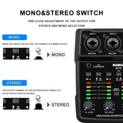 BOMGE M12 USB Audio Interface, 2-Channel Mixer, XLR/3.5mm Input, 48V Power Su…