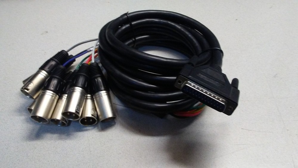 25 pin DSUB male to 8 channel XLR male, 10ft snake cable