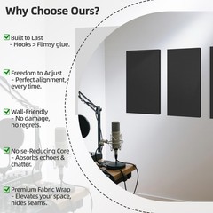 8 PCS Acoustic Panels 24“x12“ Fabric Easy-Hook Mounting Soundproof Wall Panels