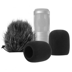 Mic Windscreen Set 3pcs Furry & Foam Microphone Cover Windscreen and Foam 1