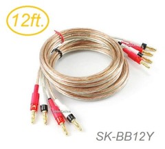 12ft 14AWG Pair-Wire Banana Plug to Banana Plug Speaker Cable Set – SK-BB12Y