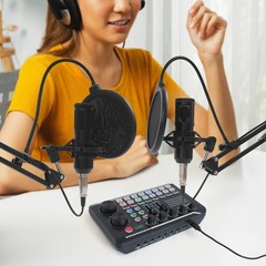 Professional Podcast Equipment Bundle Microphone Live Sound Card Audio Condenser