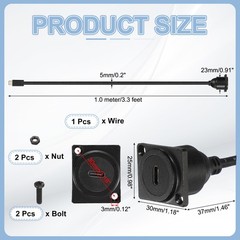 D-Type USB C 2.0 Panel Mount Extension Cable, Type-C Male to C Female, 3.3ft