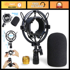 Shock Mount & Pop Filter for Condenser Microphones – Reduces Vibration & Plosive