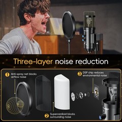 Dejasound Upgraded Studio Recording Microphone with Isolation Standard, Black