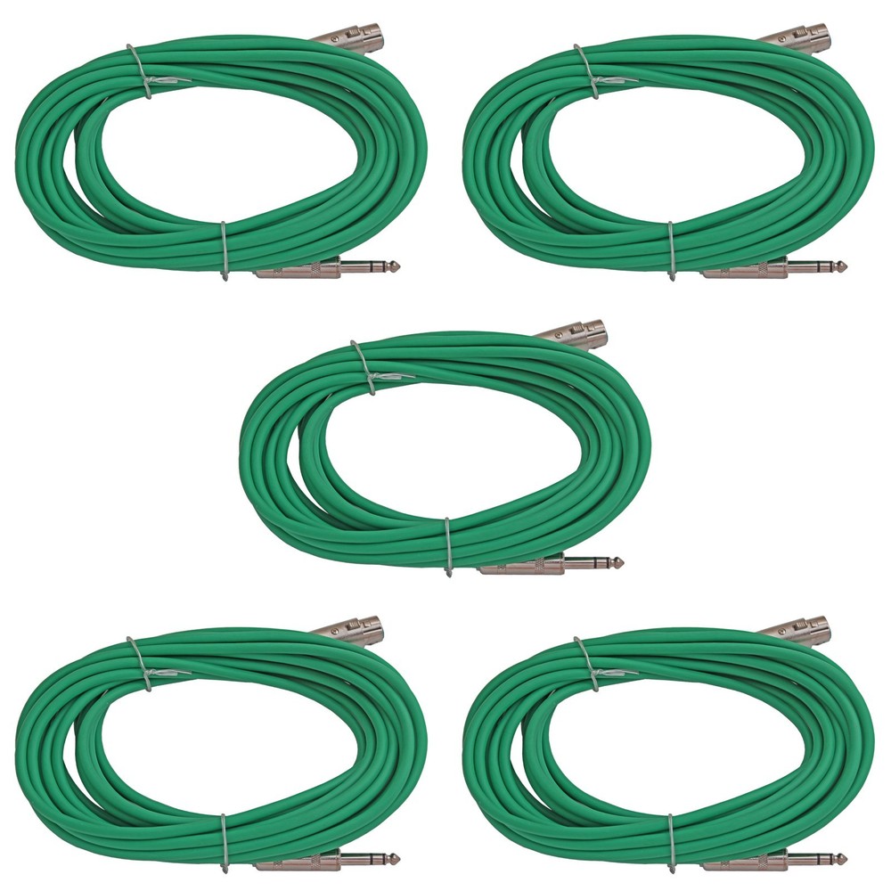 5 GREEN 1/4 TRS to 3 pin XLR female balanced patch mic cables 25 ft foot cords
