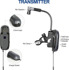Wireless Saxophone Microphone System – Clip-On Gooseneck for Brass Instruments