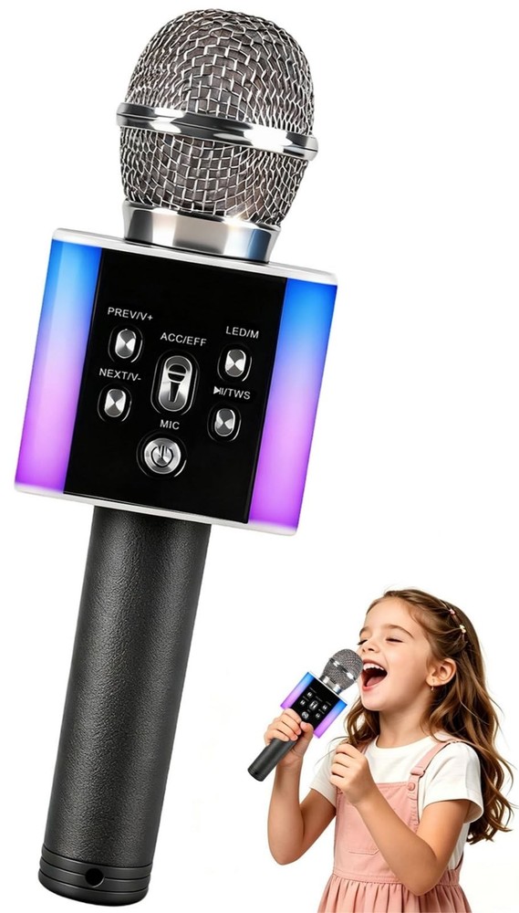 Wireless Bluetooth Karaoke Microphone for & Adults, Singing Mic with Disco Li…