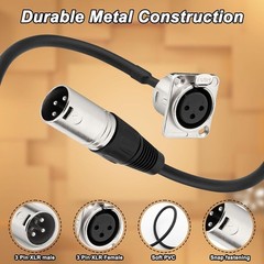 D Type 3 Pin XLR Pass Through Cable 2 Meter Female Panel Mount to Male Connector