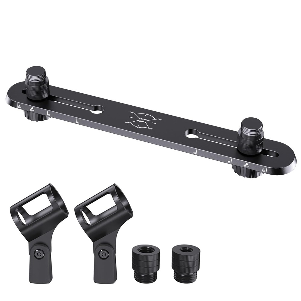 Stereo Array Spacing Mic Bar Mount Fits 1/4 3/8 5/8 Inch Thread Adapter