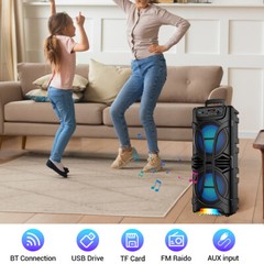6800W Dual 8 Inch Woofer Bluetooth Speaker System Portable Party Mic FM TWS USB