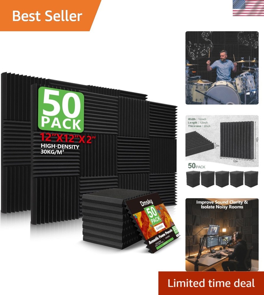 Professional Soundproofing Foam Panels 50-Pack – Ideal for Recording Studios