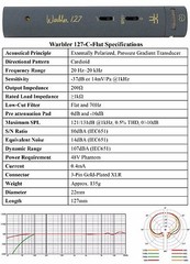 3U Audio Warbler 127-C-Flat Small Diaphragm Condenser Microphone Cardioid SDC