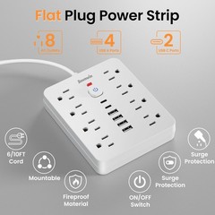 Surge Protector Power Strip – 8 Outlets(1850W/15A/14AWG) 4 USB A（2 USB C,
