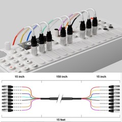 PRORECK 15ft 8-Channel XLR Snake Cable Color Coded Studio Audio Patch Cord Wire