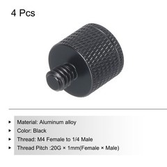4 x Mic Stand Adapter M4 Female to 1/4 Male Camera Screw Adapter Black