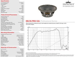 Eminence Delta PRO 12A Professional Midrange Midbass Speaker 12″ Woofer (PAIR)
