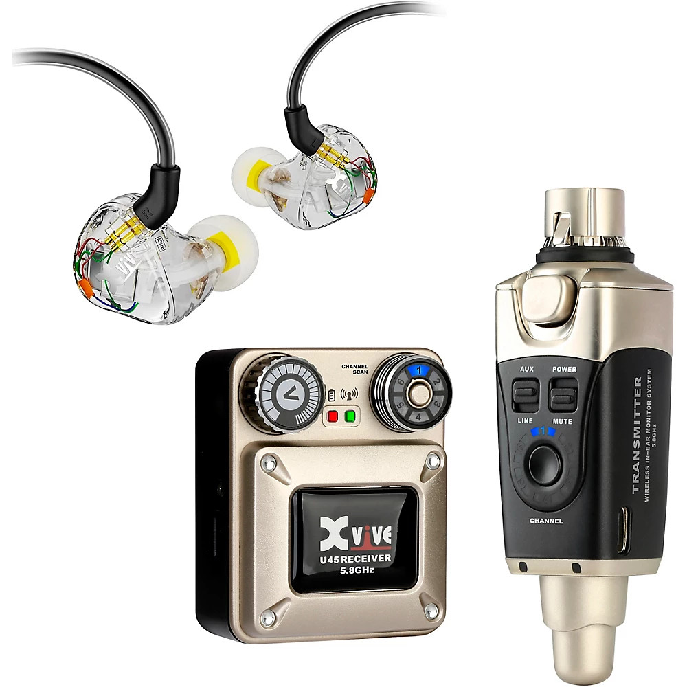 Xvive U45 In Ear Wireless System and T9 In Ear Monitors (5.8GHz) Gold