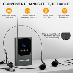 Phenyx Pro Single Digital Wireless Microphone System, W/Mini Receiver, Bodypack