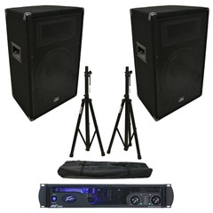 (2) Harmony Audio HA-V12P DJ 12″ 450W PA Speaker Peavey IPR2 2000 Cables Stands