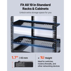 1U Rack Shelf Set 4 pcs, 50lb Load, Vented Steel for 19″ Cabinets