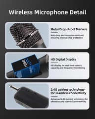 2.4GHz Wireless Microphone System, Dual Handheld Cordless Dynamic Mics with R…