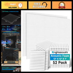 52 Pack Soundproof Acoustic Foam Panels 1x12x12″ High Density Noise Absorption W