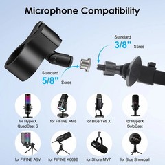 Microphone Boom Arm 360 Rotatable Adjustable Mic Stand w/ 3/8 to 5/8 Adapter