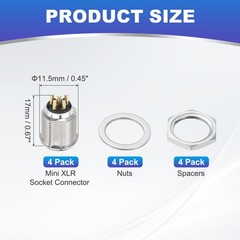 4PCS Mini XLR Connector, 5 Pin Male Mini XLR Socket Connector, Silver