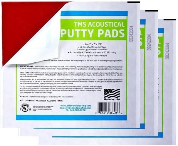 Acoustical Putty Pads – Moldable Soundproofing Pad -Fire Stop for Electrical 3pk