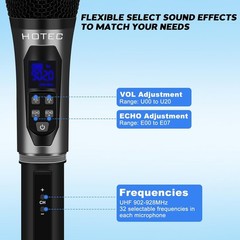 HOTEC UHF Wireless Microphones Dual Handheld Echo Volume 160FT