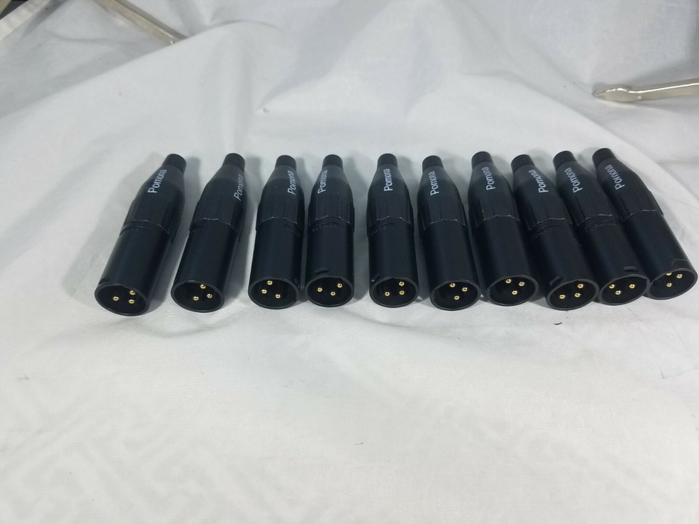 10 (LOT) XLR 3 Pin Male Gold Contacts Microphone Cable Plugs Connector Black