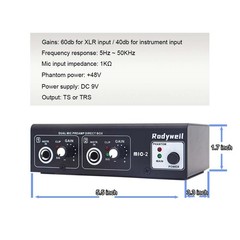 Microphone Preamp Mic Booster 4 Input Max 65db DI Box with 48V Phantom Power …