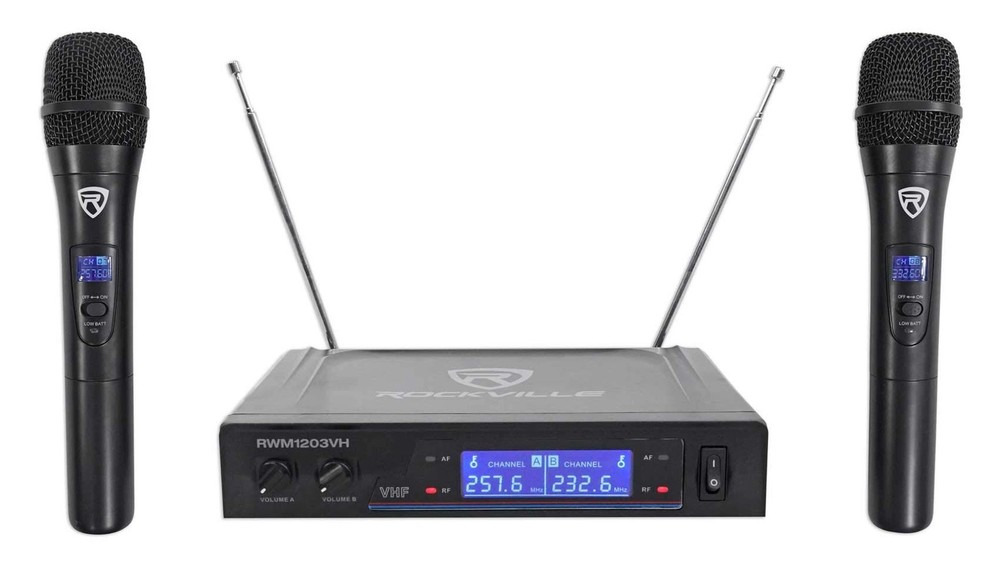 Dual Wireless Handheld Microphone System VHF Digital Display Rockville RWM1203VH