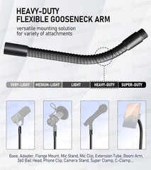 6-INCH Heavy-Duty Microphone Flexible Gooseneck Hose Arm – Mic 6-INCH, black