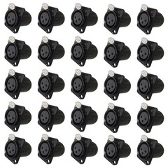 25 PCS XLR Panel Mount Chassis 3pin Female Black Nickel Plated Gold Contacts