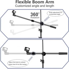 Mic Stand Microphone Floor Boom with Tablet Phone Holder Height Adjustable Clips