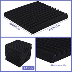 12 Pack 1″ X 12″X 12″ Acoustic Foam Panels Sound Proof Noise Reducing Wall Panel