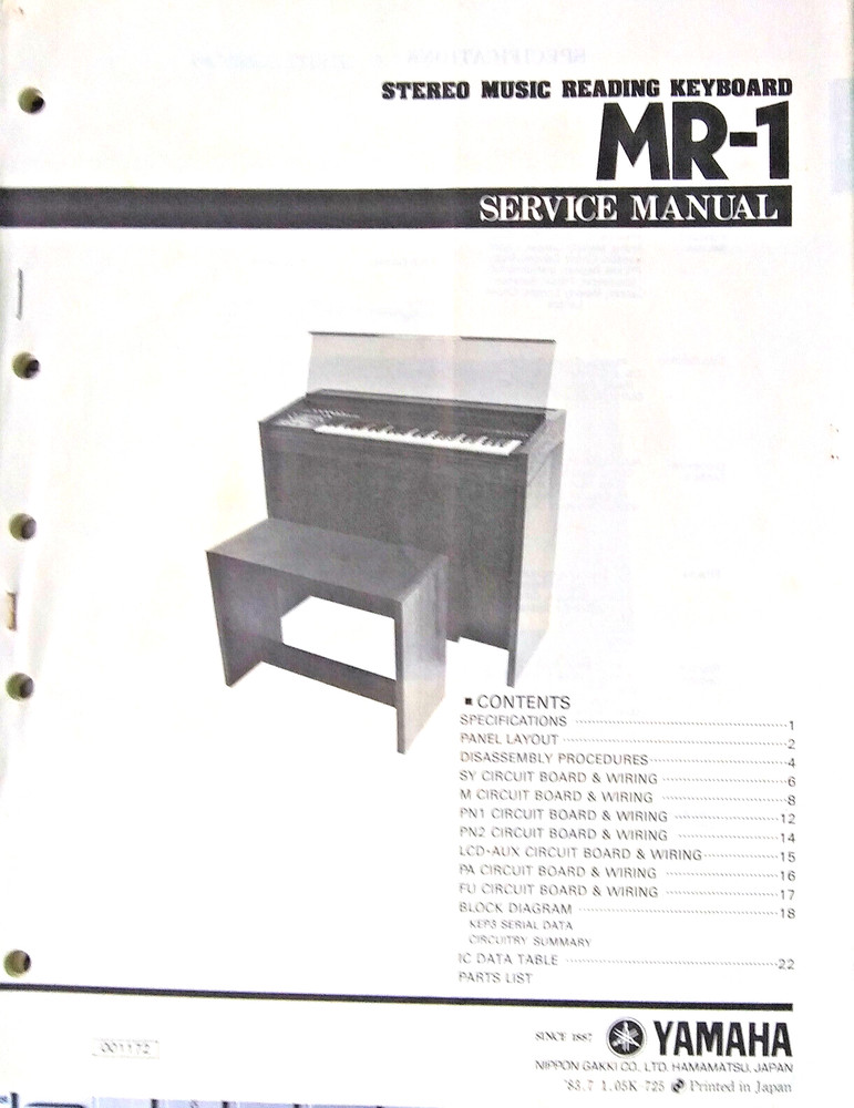 Yamaha MR-1 Music Reading Electronic Keyboard Original Service Notes Manual Book