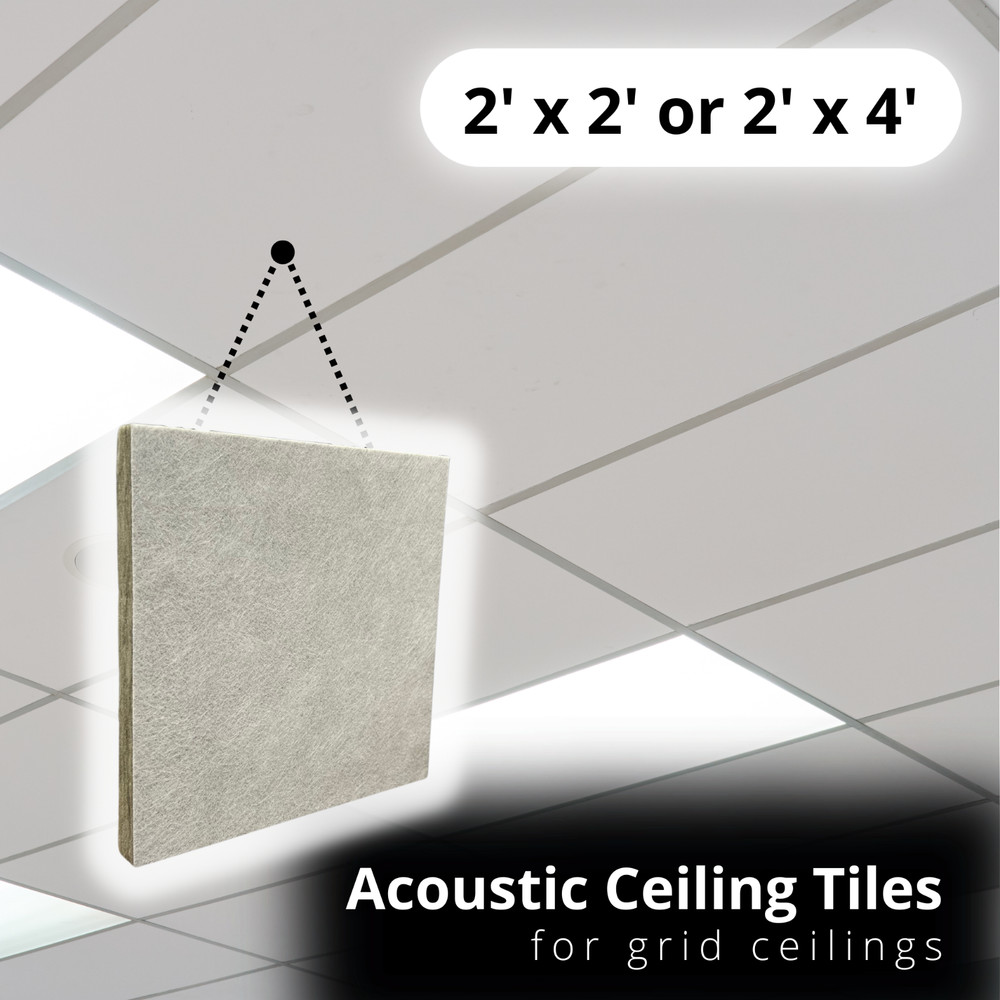 Sound Absorbing Acoustical Grid Ceiling Tiles, White/Grey 23.75″ x 23.75″ x 1″