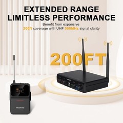 MELONARE 4-Channel Wireless Microphone System UHF 4 Bodypack Mics In Black