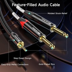 Cable Matters 3.5Mm TRS to Dual 6.35Mm TS Breakout Cable – 6Ft, 1/8 to 1/4 Stere