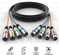 50 Ft 4 Channel XLR Snake Cable – Colored Mic Patch for Live, Studio, Recording